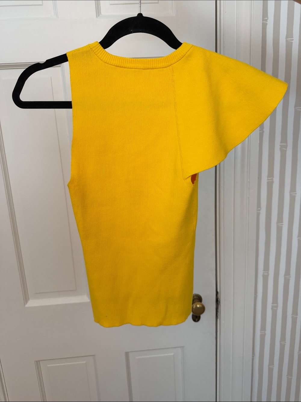A.L.C. Bright Yellow One-Shoulder Ruffle Knit Tank - Picture 2 of 2